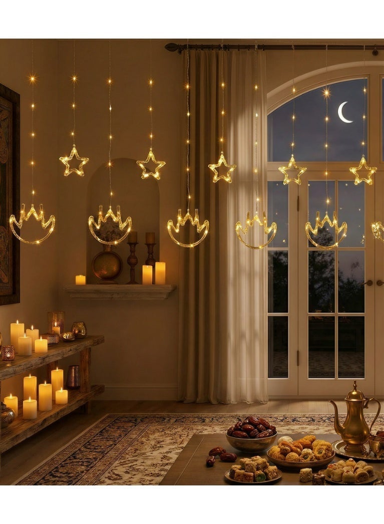 Ramadan 2026 Home Decoration Mega Bundle – 4-Piece Set Includes LED Moon & Star Curtain Lights, Luminous Moon Lamp Stand, Table Runner with 2 Cushion Covers, and Wooden Wall Hanging – Complete Festive Decor Kit - Image 3